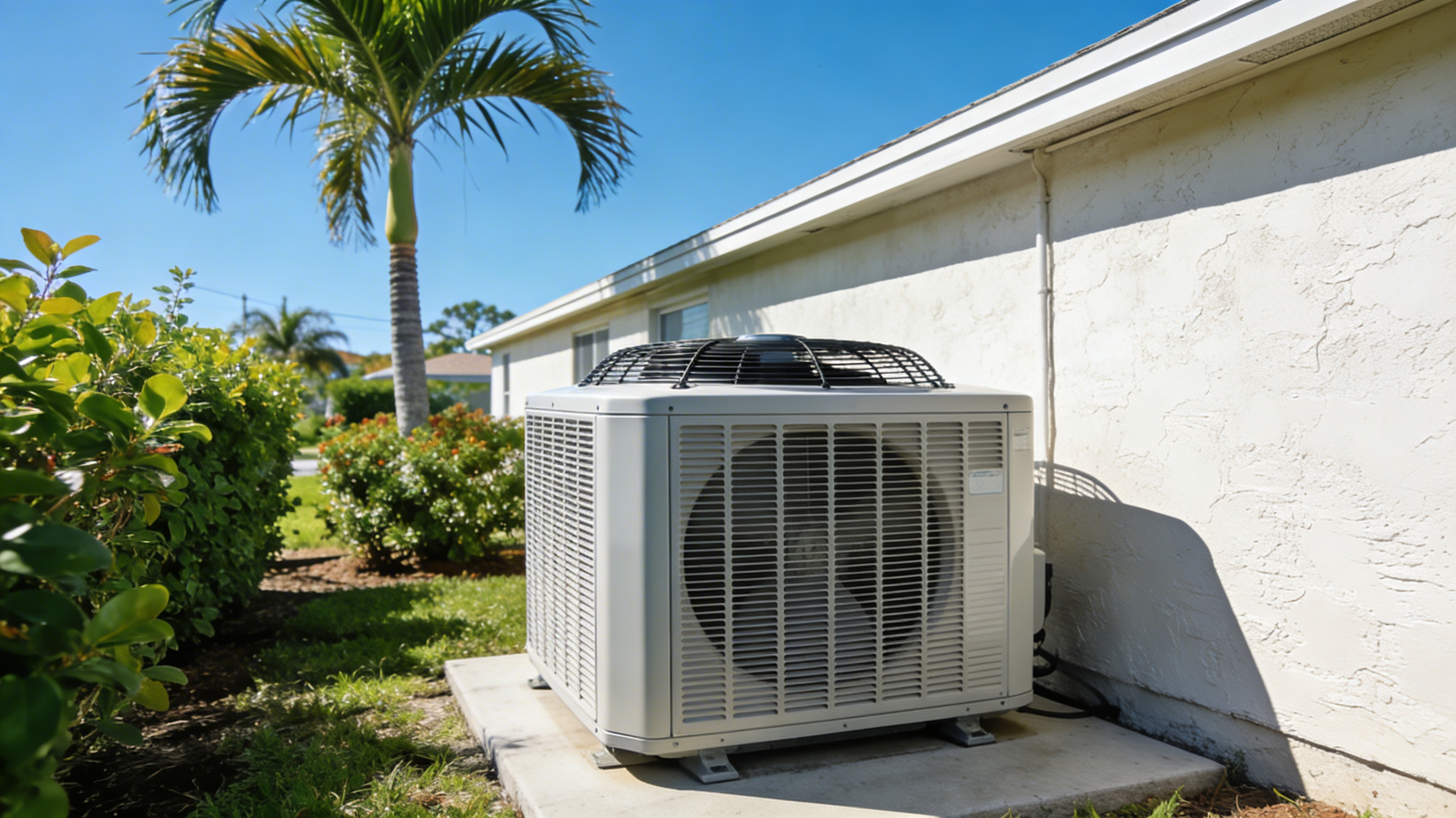 Residential AC condenser unit outside a Florida home — emergency HVAC service in Sebring and Highlands County FL